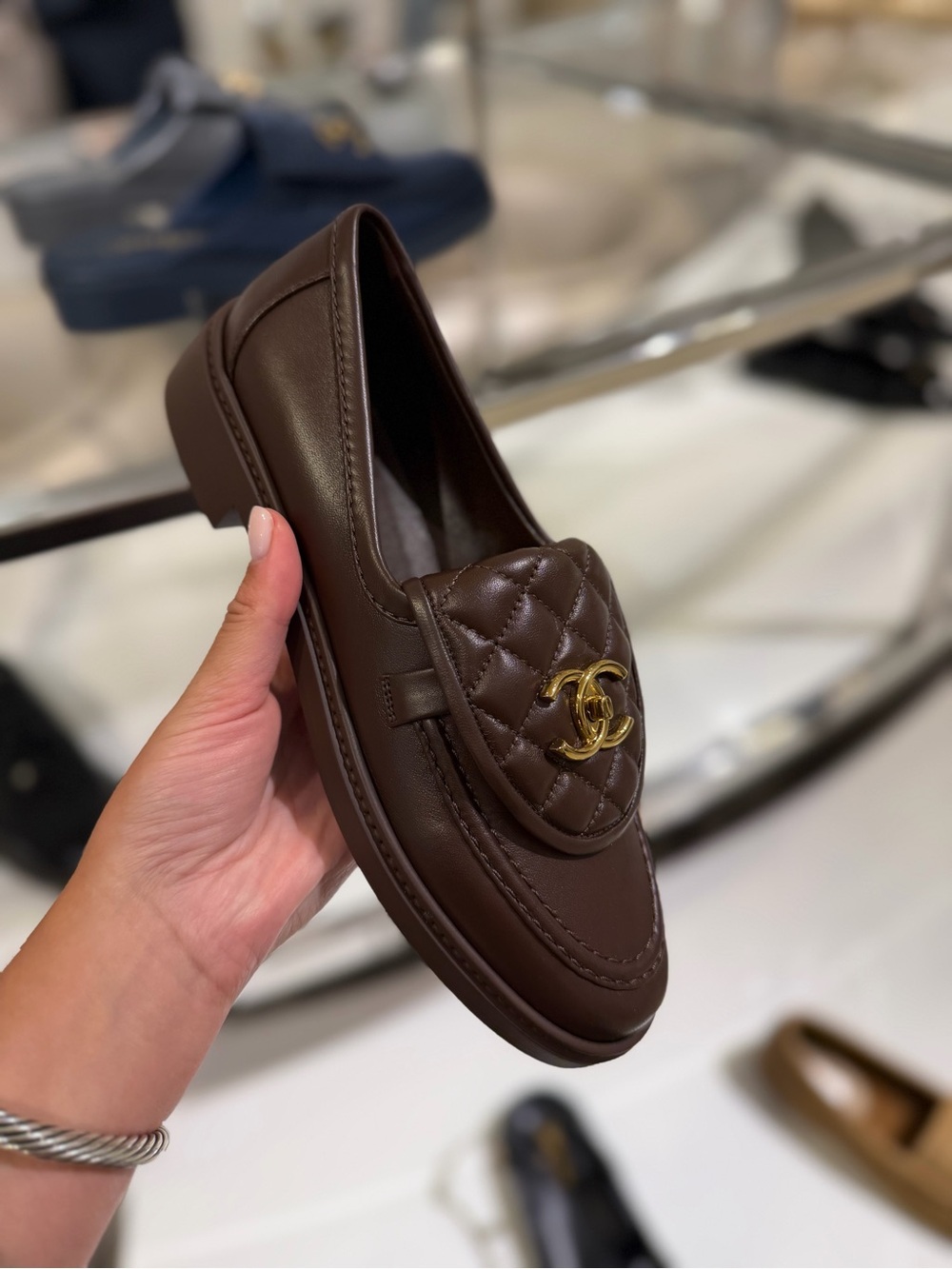 Chanel brown leather loafer